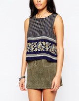 Thumbnail for your product : Brave Soul Sleeveless Border Print Tank With Button Back