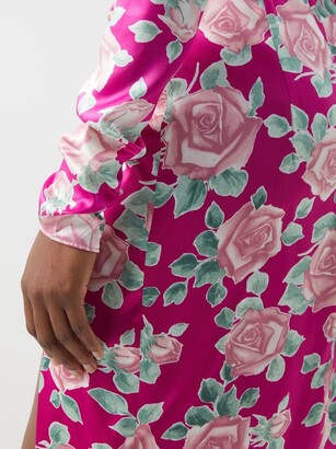 Alessandra Rich Draped Floral-print Silk-satin Midi Dress
