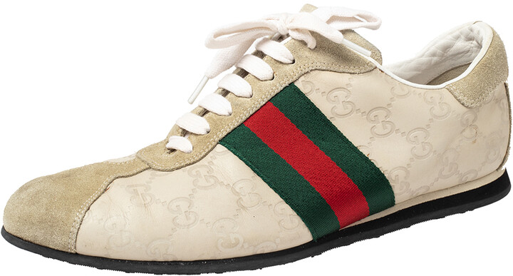 Gucci White Guccissima Leather And Suede Web Detail Sneakers Size 41 -  ShopStyle Trainers & Athletic Shoes