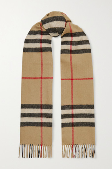 Burberry - + Net Sustain Fringed Checked Cashmere Scarf - Brown