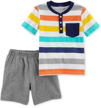 Carter's Carter 2-Pc. Cotton Striped Henley T-Shirt & Shorts Set, Baby Boys