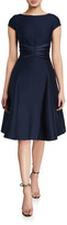 Thumbnail for your product : Halston Bateau-Neck Cap-Sleeve Satin Insert Fit-&-Flare Dress