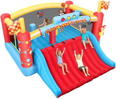 Homdox 161" X 165" Large Inflatable Bounce House, Bouncy Castle With 550W Blower Included, Extra-Wide Slide For Kids Aged 3-12, Jumping House With Obstacle C