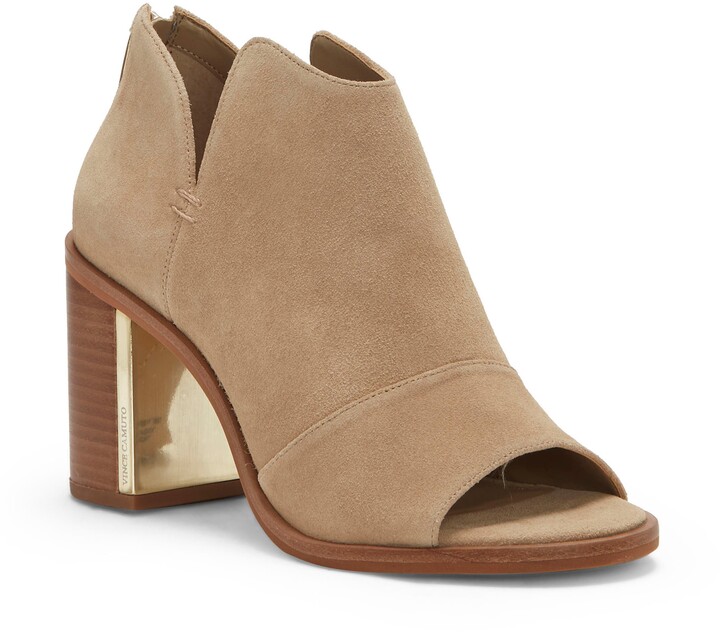tan suede peep toe booties