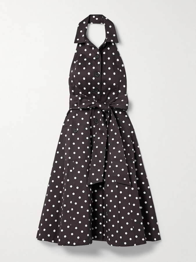 Carolina Herrera Polka-dot Halterneck Cotton-blend Twill Midi