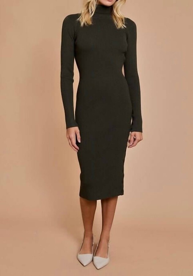 Gilli Longsleeve Turtleneck Sweater Dress In Olive