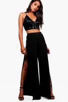 Thumbnail for your product : boohoo Crepe Extreme Split Wide Leg Trouser