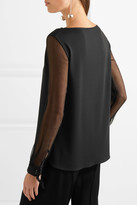 Thumbnail for your product : Max Mara Plissé Silk-chiffon And Linen-paneled Stretch-jersey Blouse - Black