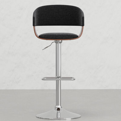 Adjustable Stool For Office - Charcoal Grey Upholstery And Stable Base Work Area Ergonomic Bar Chair With Swivel Fabric Metal Construction Workspace