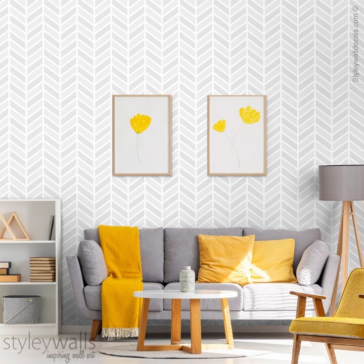 Herringbone Line Wallpaper, Modern Chevron Pattern Light Grey Fishbone Fabric Peel & Stick, Self Adhesive