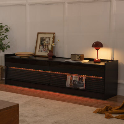 Latitude Run Modern TV Stand with Spacious Storage Integrated Charging and Ambient LED Lighting for Enhanced Entertainment Experience