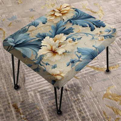 Design Art White And Blue Damask Flowering - Damask Rectangle Ottoman