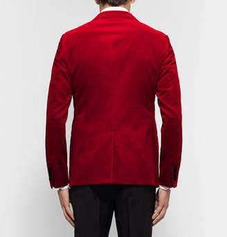 Lanvin Claret Slim-Fit Satin-Trimmed Cotton-Velvet Tuxedo Jacket