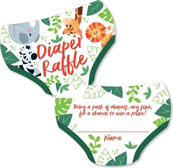 Big Dot of Happiness Jungle Party Animals - Diaper Shaped Raffle Ticket ...