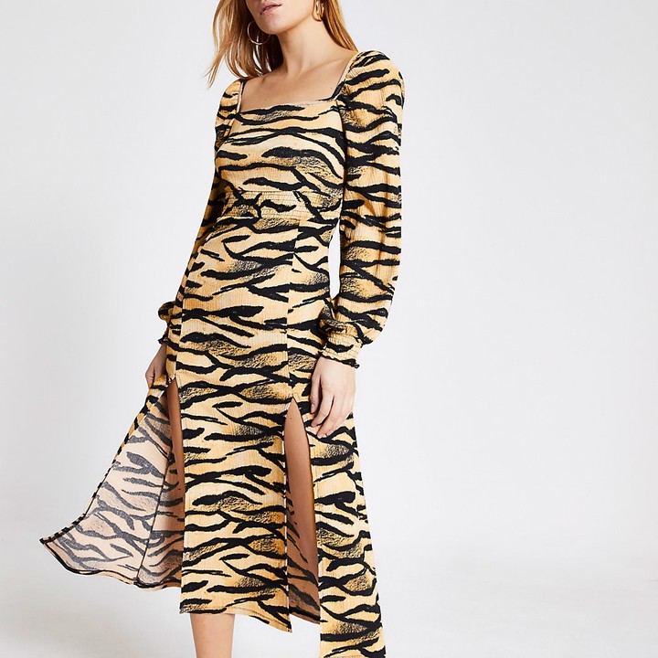 shirred waist midi dress