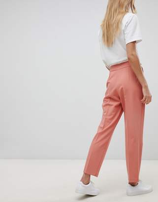 ASOS Design DESIGN Tailored Pleat Front High Waist Tapered Trouser With Button & Tab Detail
