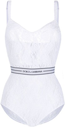 Dolce & Gabbana Logo-Waist Lace Bodysuit