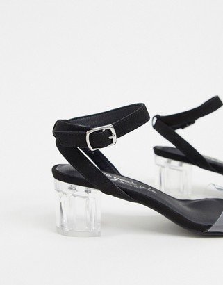 New Look clear low block heeled sandals in black
