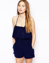 Thumbnail for your product : ASOS Frill Bandeau Towelling Beach Playsuit