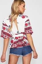Thumbnail for your product : boohoo Print Open Back Woven Peplum