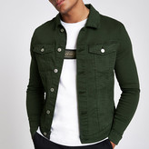 Thumbnail for your product : River Island Dark green muscle fit denim jacket
