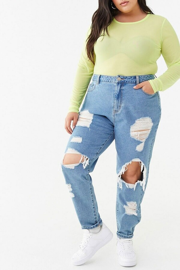 Distressed Mom Jeans Forever 21 Fashion Look Featuring Forever 21