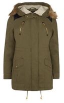 Thumbnail for your product : New Look Inspire Khaki Faux Fur Trim Hood Padded Parka