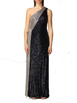 Lauren Ralph Lauren Two-Tone Embellished One-Shoulder Dress