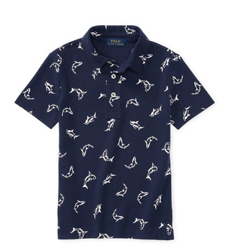 Ralph Lauren Childrenswear Short-Sleeve Mesh Marlin Polo Shirt, Blue, Size 5-7