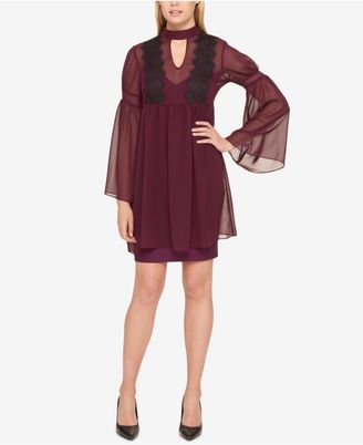 Jessica Simpson Lace-Trim Bell-Sleeve Chiffon Dress
