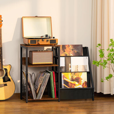 Record Player Stand With Vinyl Storage, 3 Tier Turntable Stand With Display Shelf Storage Up To 150 Albums,End Table For Living Room