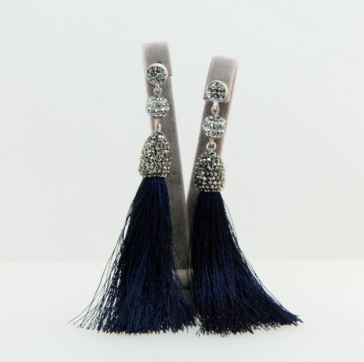 Etsy Pearl Tassel Earrings Druzy Gemstone Swarovski Crystal Sterling Silver