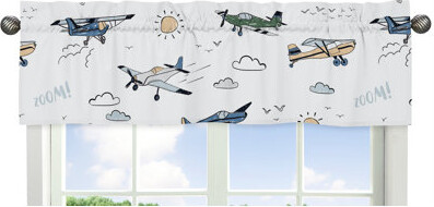 Sweet Jojo Designs Airplane Green and Blue 54" Window Valance
