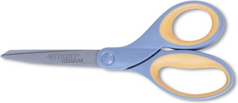 Westcott WestcottTitaniumBondedScissors,8"Long,3.5"CutLength,Gray/YellowStraightHandle