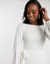 Thumbnail for your product : Club L London Tall sequin high neck long sleeve belted mini dress in white