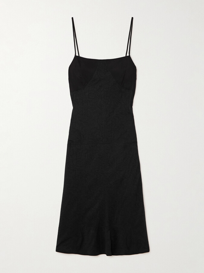 Jil Sander Satin And Lace Midi Dress - Black