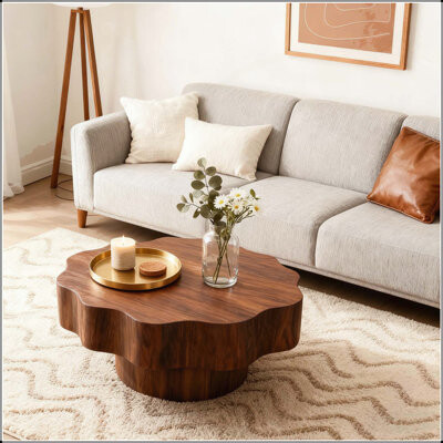 Latitude Run Irregular Shaped MDF Coffee Table with Open Storage, Perfect for Modern Living Rooms and Stylish Decor.