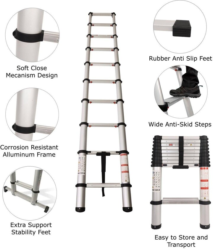 Groundlevel 2m Extra Wide Telescopic Ladder With Soft Close Design ...