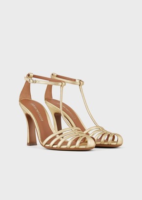 Emporio Armani Lame-Leather T-Shaped Sandals