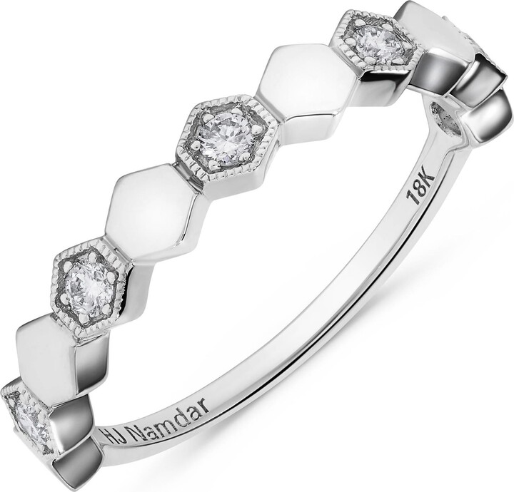 H.J. Namdar 14K White Gold Diamond Honeycomb Stackable Ring