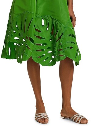 Oscar de la Renta Palm Leaf Embroidered Cocktail Dress