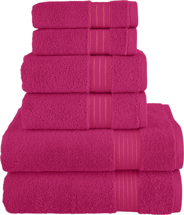 6-Pack Cotton 100 % Highly Absorbent Shower Towels, Hot Pink