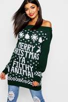 Thumbnail for your product : boohoo Slash Neck Filthy Animal Christmas Jumper