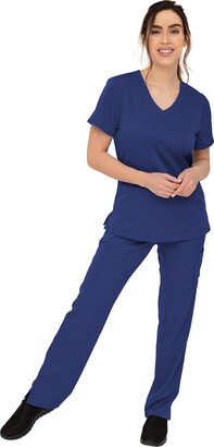 SOULFUL SCRUBS L Top -XL Pant- 3 Pocket V Neck Regular Fit Top with 5 Pockets Joggers Pant Sets for Women 3502/3000-Navy