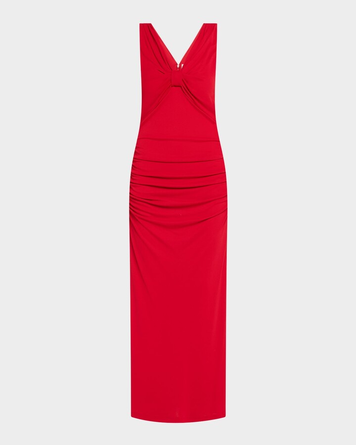Carolina Herrera Ruched V-Neck Column Dress