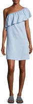 Thumbnail for your product : 7 For All Mankind One-Shoulder Ruffled Denim Dress, Indigo