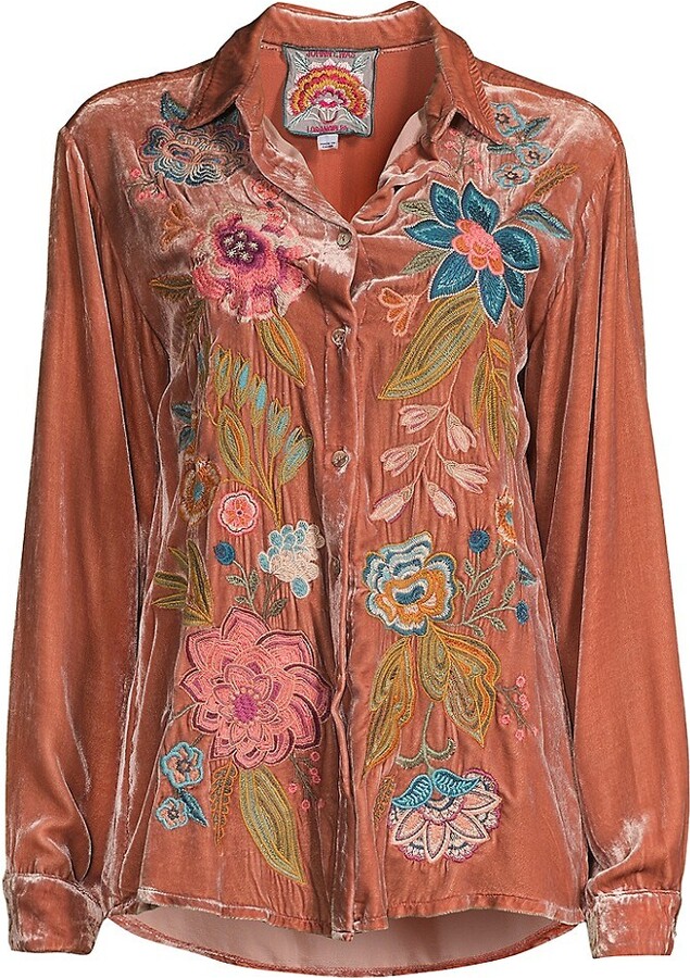 Johnny Was Bianca Embroidered Velvet Shirt ShopStyle