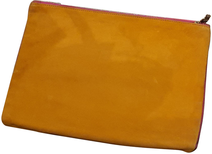 orange suede clutch bag