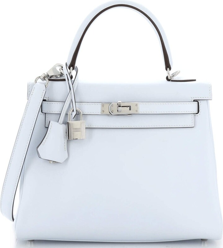 Hermes Kelly Handbag Bleu Brume Swift with Palladium Hardware 25