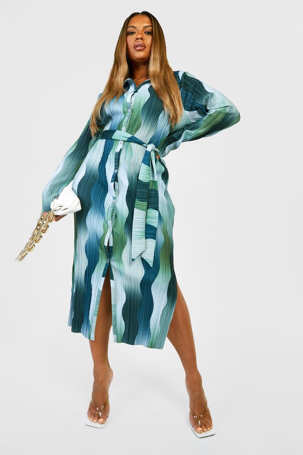 Midi Boohoo Paisley Shirt Dress Boohoo Plus Ombre Wave Plisse